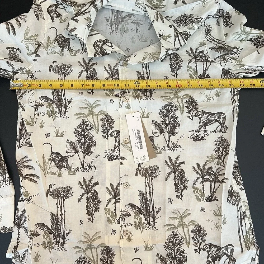 Guglielminotti NWT‎ Dress Shirt Size M White w/ Brown Jungle Print Cotton Long - Picture 3 of 9